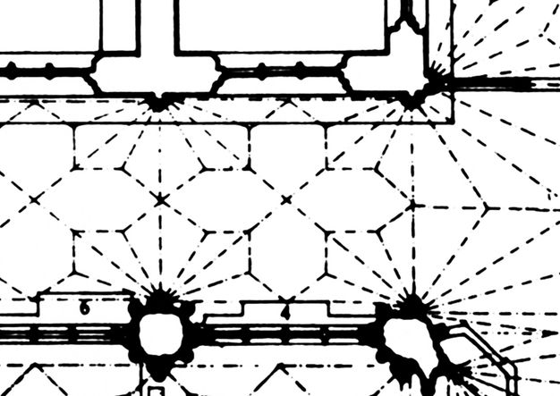 Plan. Detail footprint and map of the web-like vaulting in an aisle of Wells Cathedral.