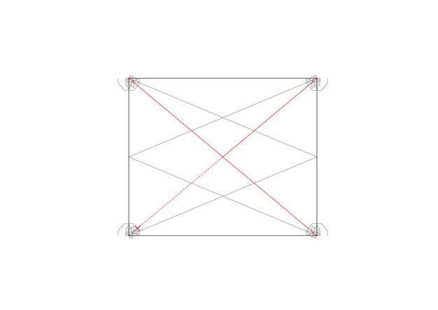 Diagram. Two wide red X’es create zigzags in a nearly square rectangle.