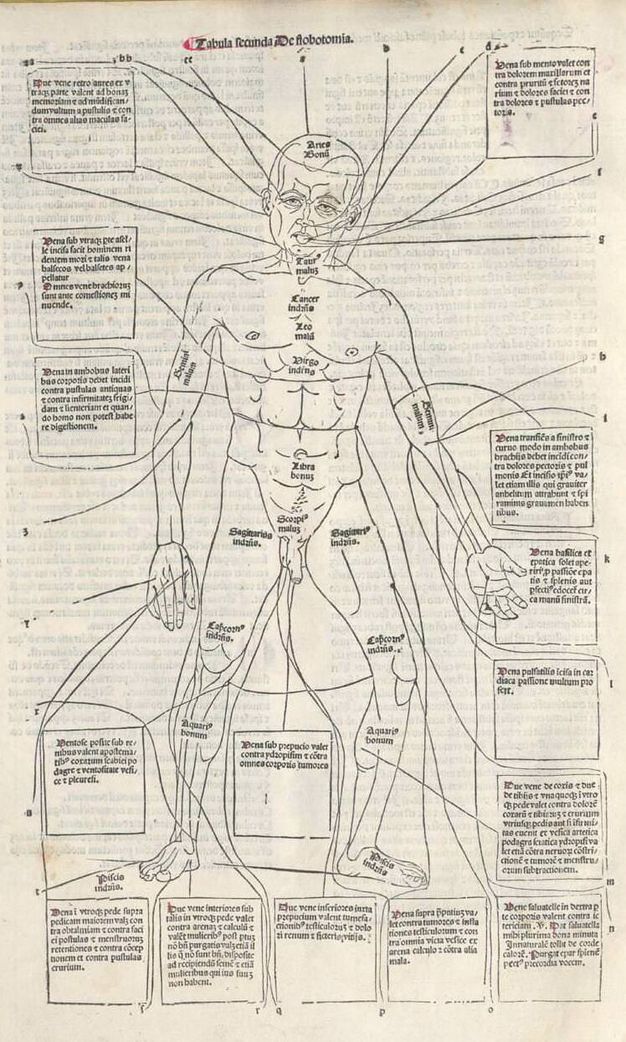 Illustration. Areas of a man’s body are labelled on the body itself and in text boxes around the figure that are connected to the body with lines.