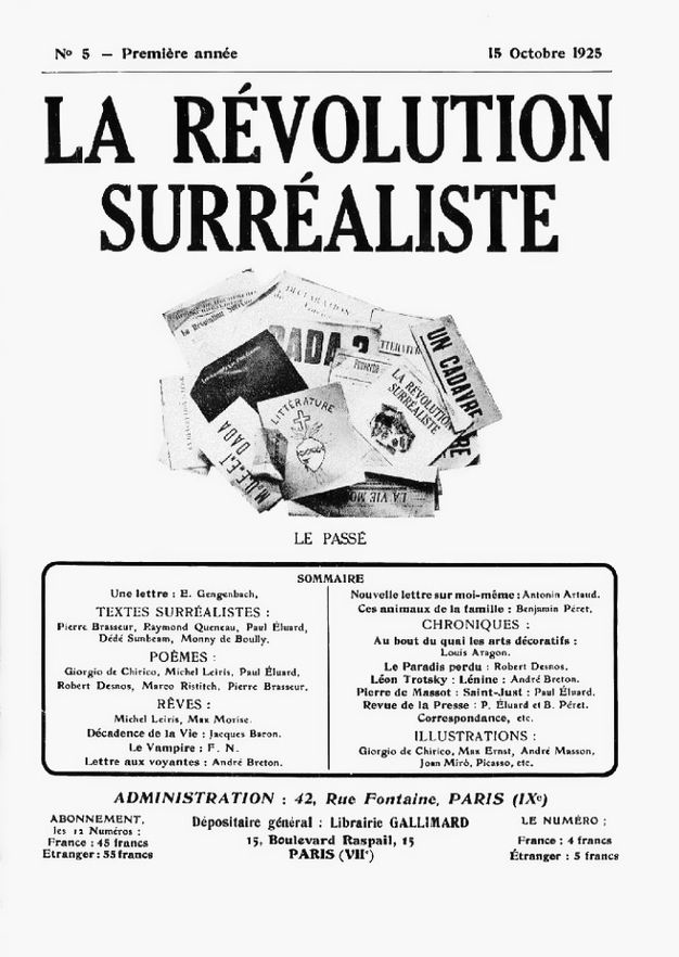 Book cover. Frontispieces and headlines, including the page we're looking at, are stacked in an unruly pile under the title. A table of contents in French follows.