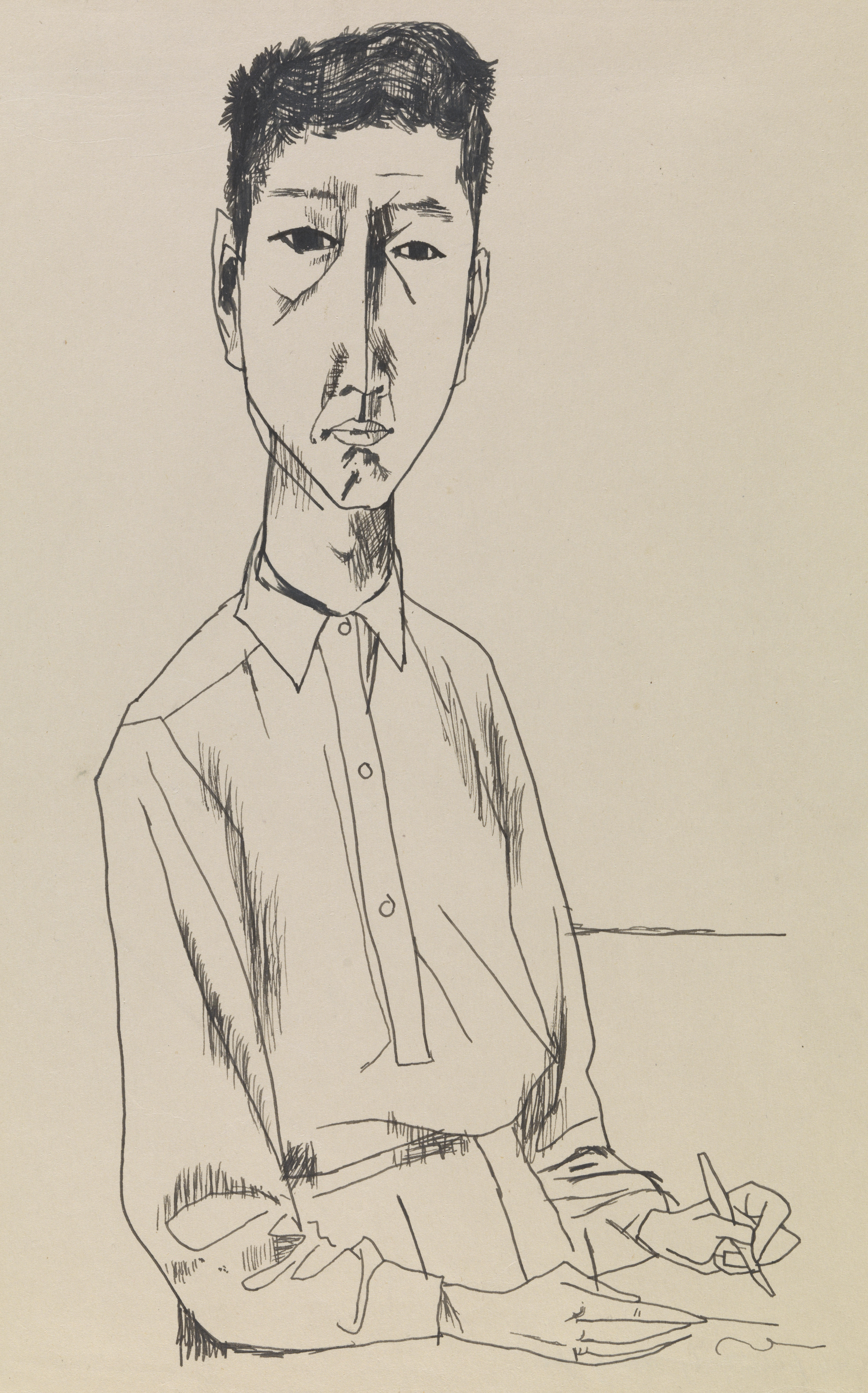 Audio file. The cover image is Tseng Yu’s pen-drawn self-portrait. His face and shoulders are exaggeratedly narrow. He looks out, unflinching. He wears a buttoned, collared shirt and holds a drawing instrument in his left hand. The recorded lecture is 90 minutes.